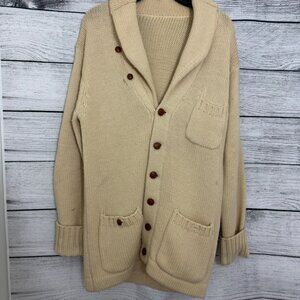 Unisex Vintage Wool Blend Cardigan With Pockets & Buttons Oversized Sweater